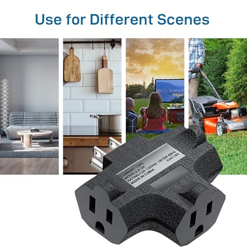 K KASONIC Black 3-Outlet Grounding Power Adapter Heavy Duty Plug Extender