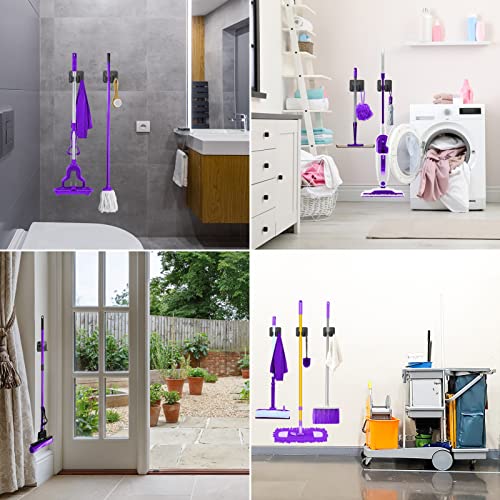 YUWANTING Black Stainless Steel Broom Holder - Heavy Duty Wall Mount Organizer with 4 Hooks & Grippers