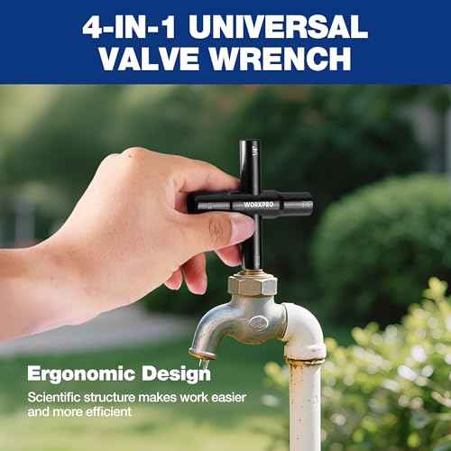 WORKPRO 2PC 4 Way Sillcock Key Set, 40Cr Universal Utility Water Key, 1/4", 9/32", 5/16", 11/32", Multifunctional Heavy-Duty Water Valve Key Tool for Faucet, Spigot, Electric Meter & Cabinet, Black