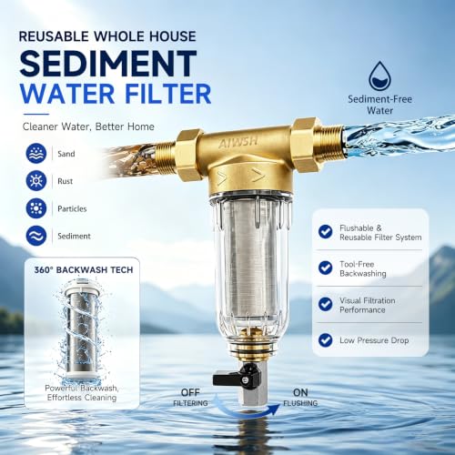 40 Micron Spin Down Sediment Water Filter for Whole House, Reusable 25GPM, 1" MNPT