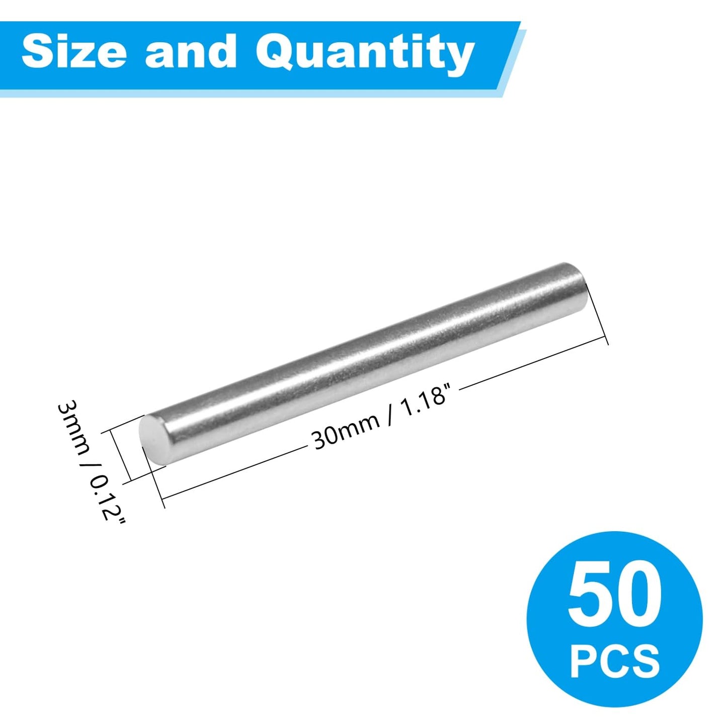 Yinpecly 50 Pcs 3mm x 30mm Shelves Dowel Pin,304 Stainless Steel Dowel Pin, Shelf Support Pegs Pin Metal Bookshelf Pegs Support for Cabinet Furniture Fixing Component Position