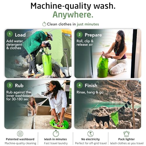 Scrubba Portable Wash Bag - Ultralight Travel Clothes Washer with Washboard, 5 oz