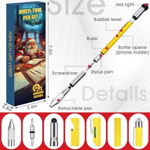 Lasnten Stocking Stuffers for Adults Christmas Gifts for Men 9 in 1 Multi Tool Pen Set Funny White Elephant Christmas Gift Box for Him Men Dad Husband Grandpa Boyfriend(Yellow)