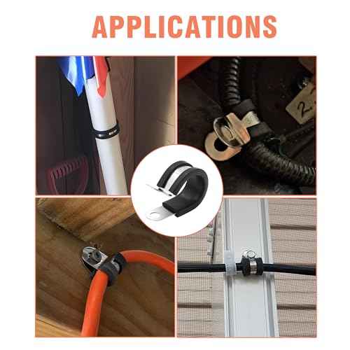 AKIHISA 36pcs 13mm Stainless Steel Cable Clamps, 1/2" Rubber Coated Cushioned Insulated Cable Clamp, Metal Clamp, Loop Clamps, Pipe Clamp for Wiring, Pipes and Hoses