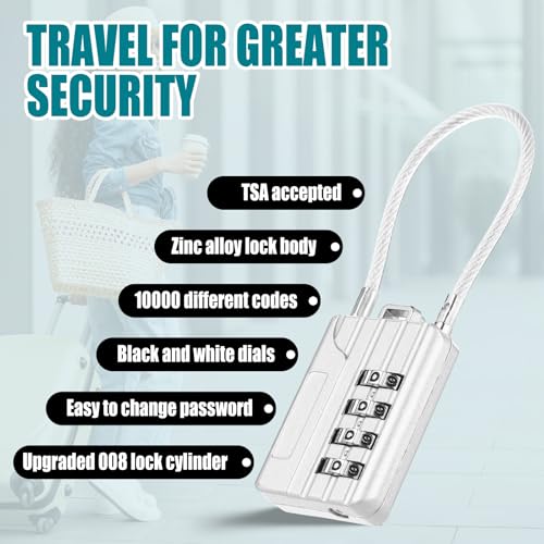 Moxweyeni 16 Pack Luggage Combination Lock 4 Digit Cable Padlock for Gym Padlock Waterproof Resettable Padlocks for Travel Suitcase Backpack School Gym Cabinet (Silver)