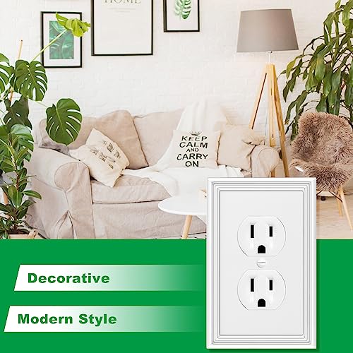 Ranweydi 1 Gang Duplex Electrical Outlet Wall Plate - White, Modern Decor, Pack of 4