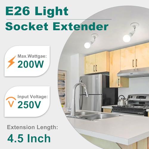 DiCUNO 2-Pack Light Socket Extender 4.5 Inch, 350° Adjustable E26 Bulb Socket