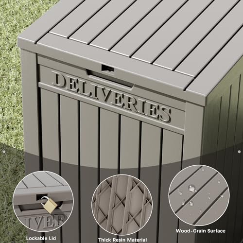 Grey 48 Gallon Lockable Outdoor Package Delivery Storage Box - Large Deck Resin Container