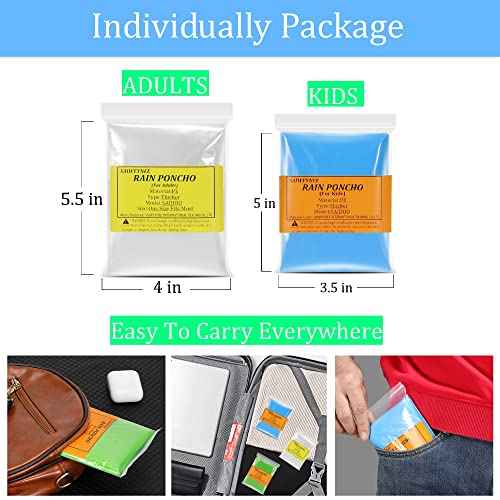 Ponchos Family Pack, Rain Poncho For Family Pack? Disposable Ponchos For Kids and Adults?Rain Ponchos
