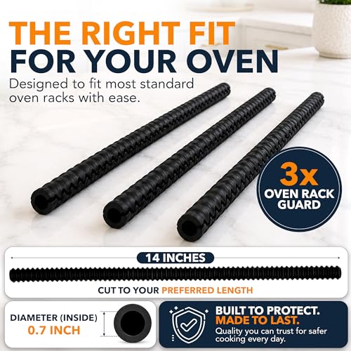 Linda’s Essentials 14-Inch Silicone Oven Rack Guards, 3-Pack – Heat-Resistant Rack Protectors for Easy Safe Handling (Black)