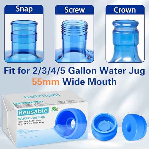 3 and 5 Gallon Water Jug Cap, Silicone Reusable Replacement Cap, Non Spill Bottle Caps for 55mm Bottle Water Dispenser Caps - Pack of 3