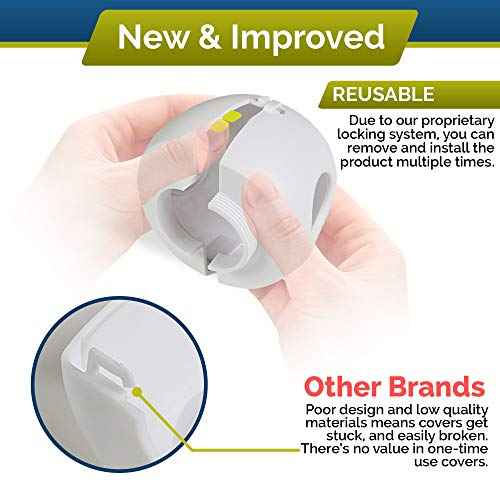 Child Safety Door Knob Cover (4 Pack) Hard-to-Remove Dual-Lock Door Handle Covers for Kids - Reusable Baby Proof Door Knob Locks - Installs Easily, No Tools Needed (Clear)