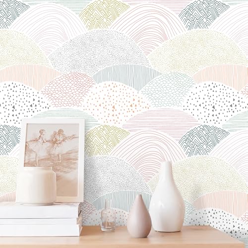 CiCiwind Peel and Stick Wallpaper Colorful Dot Contact Paper 118"¡¿16" Boho Wall Paper Removable Self-Adhesive Kids Room Pink Wallpaper for Cabinets Bedroom Decor Wall Covering Vinyl Rolls