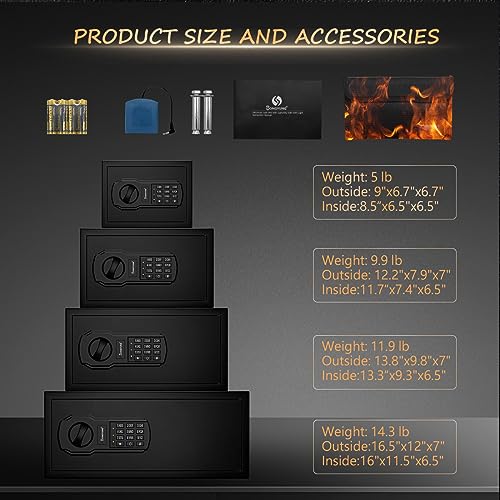Fire Resistant Safe Box with Fireproof Waterproof Bag and Sensor Light,0.23 Cubic Feet Money Safe with Emergency External Power Supply,Electronic Digital Security Safe