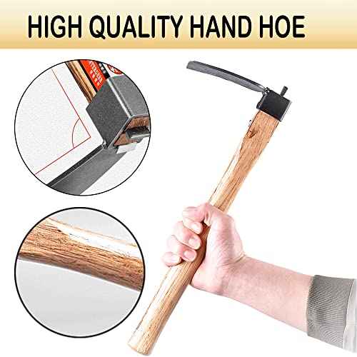 Garden Hoe,15" Garden Tools Digging Hoe and Rake, Hand Hoe with Wooden Handle for Loosening Soil and Weeding