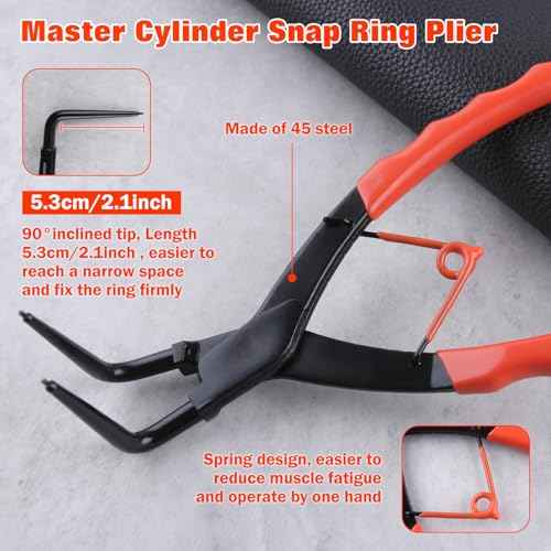 Internal Master Cylinder Snap Ring Pliers 90 Degree Long Nose Pliers Heavy Duty Retaining Ring Plier with PVC Handle, Bent Lock Circlip Plier Internal Ring Remover for Trucks Motorcycles Cars