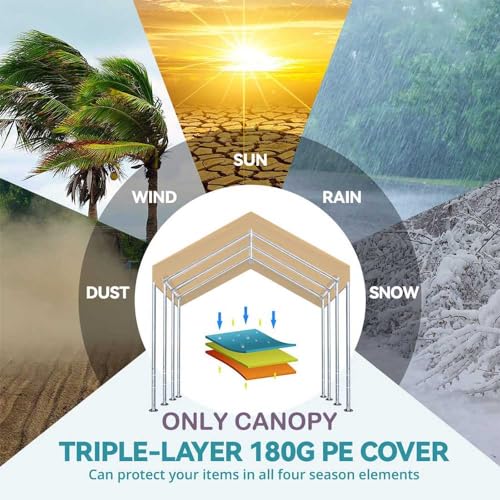 Vanteriam 10'x20' Beige Carport Canopy Replacement Cover (Top Only)