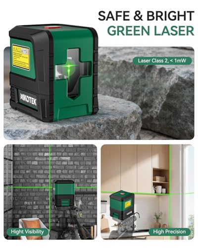 Nikotek Laser Level NK02G Self-Leveling Green Line with Horizontal & Vertical Lines for Construction & Hanging, Battery Included