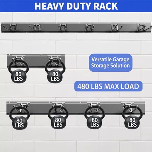 CRXCRC 48-Inch Heavy Duty Wall Mount Garage & Garden Tool Organizer with 6 Adjustable Hooks