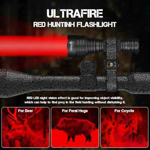 ULTRAFIRE Red Hunting Flashlight, 273-Yard Long Range, 10W Super Bright Tactical LED Red Light for Night Hunting Essentials, Coyote, Hog, and Varmint - Single Mode Predator Light WF-509R