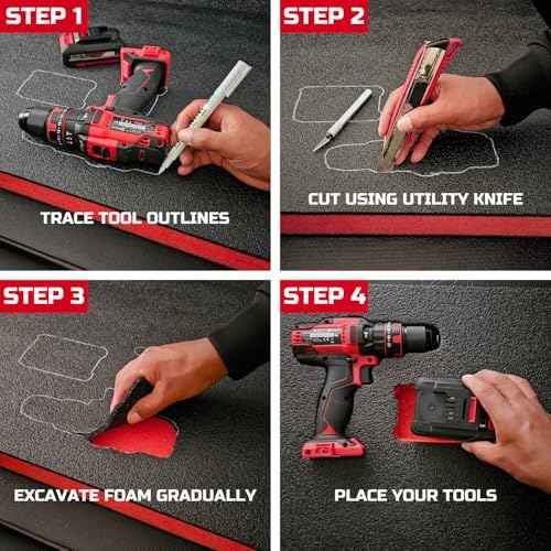 Tool Box Foam 4Pack 2pc 16x12x2in & 2pc 16x12x1in, Foam Inserts for Cases, Polyethylene Storage Sheets for Toolbox Hard Case, Tool Shadow Insert, Kaizen Organizer