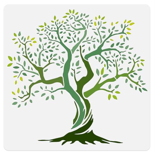 Tree of Life Wall Stencil Template 11.8 x 11.8 Inch Reusable Plastic Tree Stencil for Painting on Wood Wall Floor Fabric Glass Furniture, Tree DIY Home Decor Or Craft Stencil