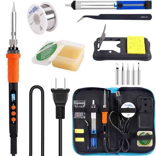 LDK Soldering Iron Kit, 100W Digital Soldering Iron Cautin for Electronics, Soldering Iron Pen Soldering Gun Jewelry Welding Kit with 5pcs Tips, Stand, Solder, Solder Paste, Solder Sucker, Tweezers