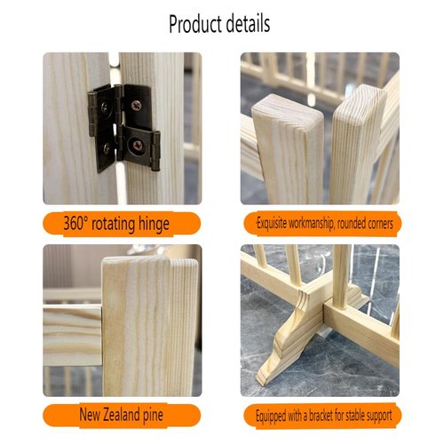 31" Wooden Freestanding Dog Gate - 8-Panel Tall Adjustable Pet Fence, No-Tool Foldable Design for Doorways, Stairs & Hallways - Indoor Safety Barrier for Dogs & Puppies