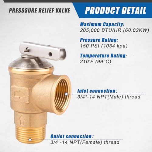 Janhemei 3/4 Inch IPS Tankless Water Heater Relief Valve Kit | Lead-Free Brass