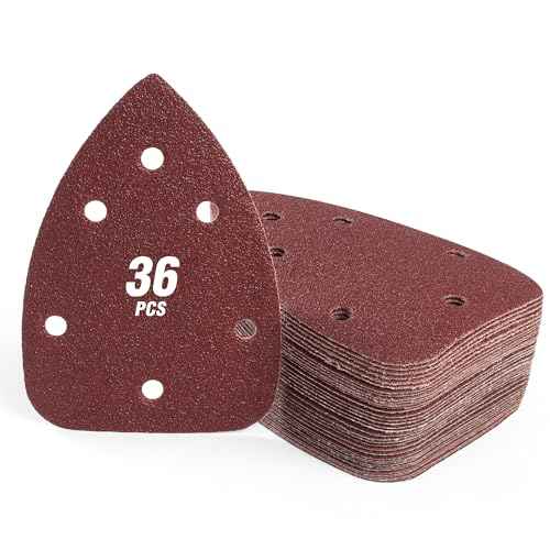 36 PCS Mouse Sander Sandpapers 6 Hole Mouse Sand Paper Detail Sander Sanding Disc Mouse Sander Pads Hook and Loop Triangle Sandpaper (60/80/100/120/180/240) -6 PCS for Each Grit