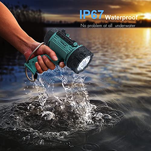 YIERBLUE Green Rechargeable LED Spotlight Waterproof Handheld Searchlight with Red Filter