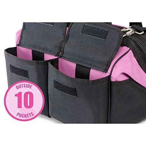 Pink Power Pink Tool Bag for Women -16" Tool Tote Bag w/ 22 Storage Pockets - Womens Small ToolBag Ladies ToolBox for Hand Tools, Power Kits & More - Womens Zipper Toolbag Caddy Organizer