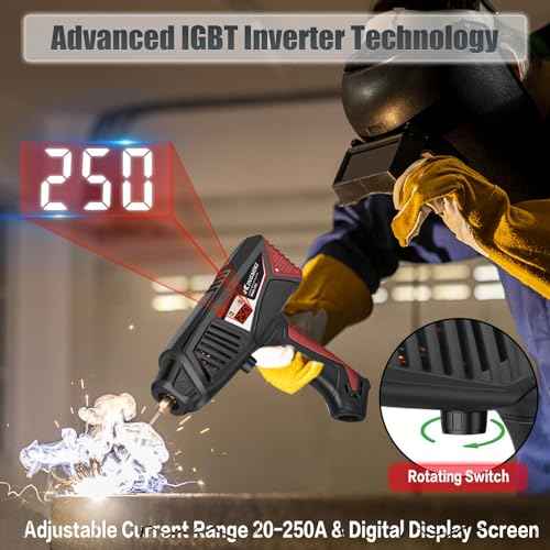 Handheld Welder, 110V 20-250A Adjust Portable Welder with Rotary Switch & Digital Display Welding Gun, 1/16-1/8" ARC Stick Welder, Handheld Welder Portable Welding Machine (Red)