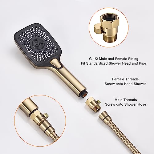 ChuangTim Brushed Gold 1/2" NPT Shower Flow Control Valve with Shut Off Brass Regulator