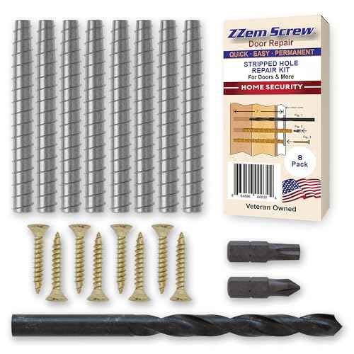 8-PK - #9x3 Steel Screws Permanent Door Hinge Repair Kit ? Easy Stripped Screw Hole Repair ? Reinforce Door Hinges, Strike Plates & Door Jamb Repair ? Quickly Fix Stripped Hinge Screws - Made in USA
