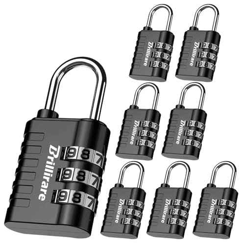 8 Pack Combination Lock, 3-Digit Waterproof Keyless Padlock, Zinc Alloy Outdoor Resettable Travel Luggage Locks for Backpack, Gym Locker, Hasp, Fence, Gate, Case, Toolbox-Black