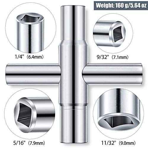 Honoson 2 Pieces 4 Way Sillcock Key 1/4", 9/32", 5/16", 11/32" Hose Bib Key Steel Sillcock Wrench Water Utility for Hose Bib Spigot Valve(Silver)