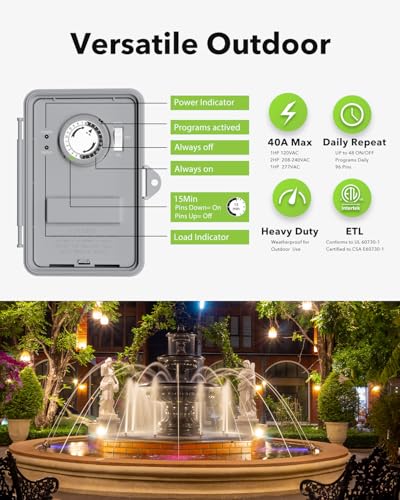 BN-LINK Mechanical Pool Pump Timer - Heavy Duty 24-Hour Programmable Outdoor Timer Box
