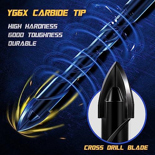 12-PCS Concrete & Masonry Drill Bit Set, Cement Drill Bits for Concrete Brick Wall, Tile Glass Ceramic, Masonry Drill Bit 1/8 to 1/2 inch Industrial Strength Carbide Cross Drill Bit Tip