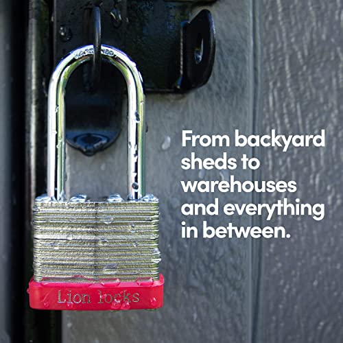 Lion Locks 24-Keyed Alike Padlocks with 2-inch Long Shackle - Outdoor & Indoor Security, Hardened Steel, Pick-Resistant Brass Cylinder, 48 Keys - Long Shackle 24-Pack