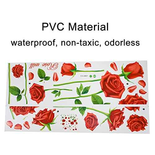 Rose Wall Decal Red Flower Wall Stickers Romantic Floral Removable Vinyl Wall Murals for Living Room Girls Bedroom TV Sofa Background Wall Art Decors