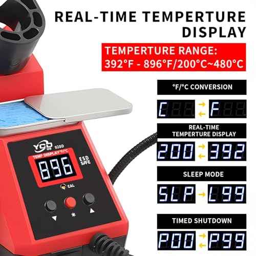 60W Digital Display Soldering Iron Station Kit w 2 Helping Hands, 6 Extra Iron Tips, Lead-Free Solder, Solder Sucker, S/S Tweezers, ¡ÆC/¨¬F Conversion, Auto Sleep & Calibration Support