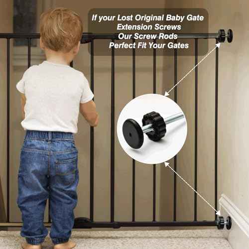 4 PCS Baby Gate Replacement Parts, 8MM Baby Gate Spindle Rods, Hardware Parts Kit for Pet & Dog Pressure Mounted Safety Gates, Extra Long Tension Gate Extender