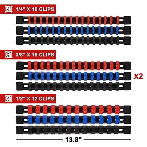 Mayouko 12PCS ABS Socket Organizer, Portable Socket Rail Holder for Toolbox, 1/4 Inch x 48 Clips, 3/8 Inch x 90, 1/2 Inch x 36