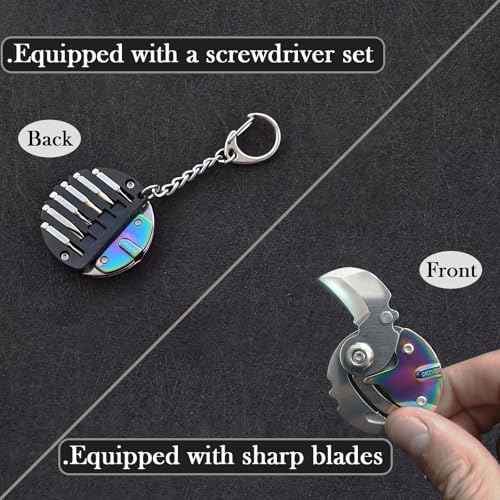 Rainbow Folding Keychain Pocket Knife, Small EDC Multitool with Screwdriver Set, Mini Utility Knife for Men & Women, Compact Manual Tool