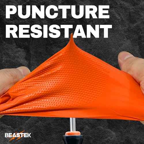 Beastek Nitrile Disposable Gloves, 8Mil Latex & Powder Free Chemical Resistant Heavy Duty Cooking Diamond Glove Orange 100Pcs
