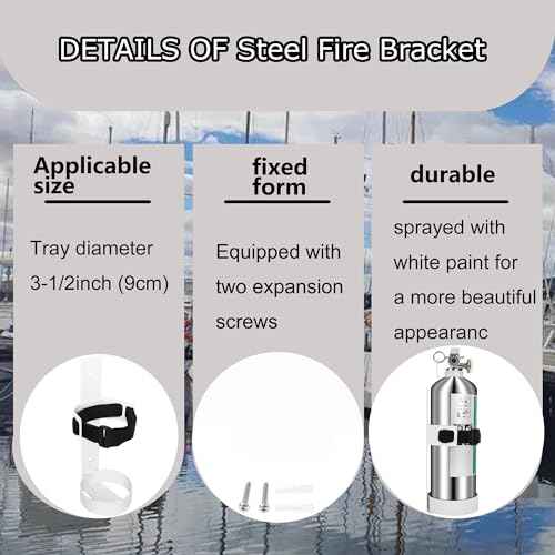 Boat Steel Fire Extinguisher Bracket,304 Stainless Steel Mounting Bracket with Adjustable Straps, Heavy Duty Fire Extinguisher Metal Bracket Compatible with Fire Extinguishers(White/Silvery) (White)