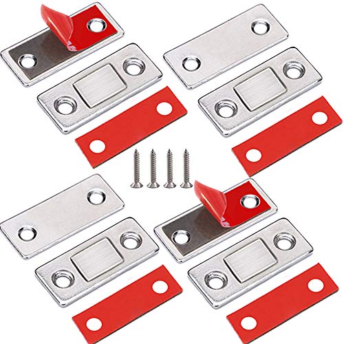 Jiayi 4 Pack Ultra Thin Magnetic Cabinet Catch Silver Heavy Duty Drawer Latch