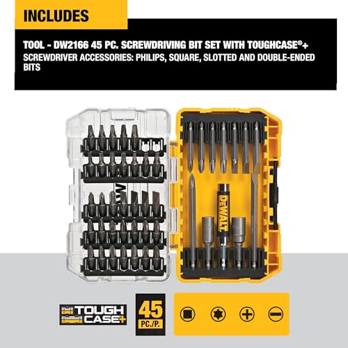 DEWALT 45-Piece Screwdriver Bit Set with Tough Case - Model DW2166, One Size