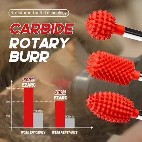 EZARC Tungsten Carbide Rotary Burr Kit, 1/8¡¯¡¯ Shaft Wood Carving Bits, Very Coarse Engraving & Material Removal Tool with Storage Case, 3-Piece